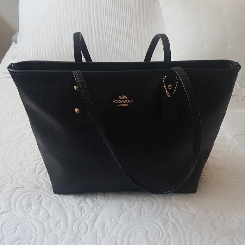 Coach Black Tote with Gold Accents